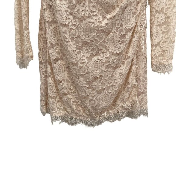 NEW Free People Pearl Lace Long Sleeve Faux Wrap Fitted Mini Dress Ivory - Picture 12 of 16
